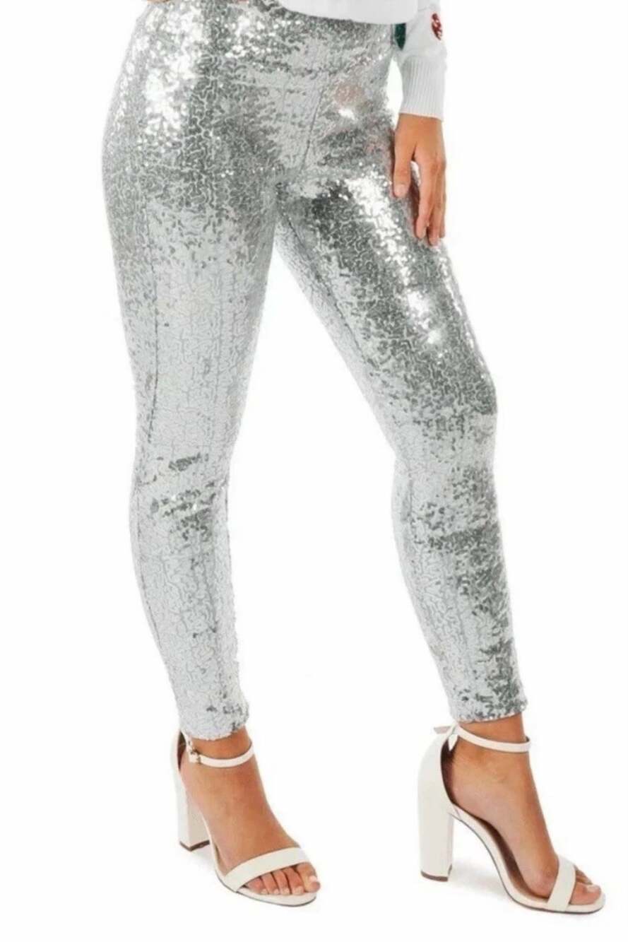 Tipsy Elves Silver Sequin High Waisted Leggings Brabd new w/tags Ships FAST